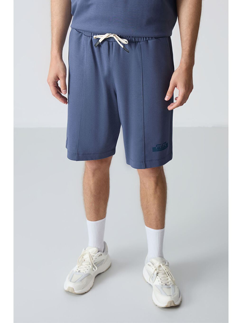 Petrol Pamuklu Kalın Yumuşak Dokulu Oversize Fit Basic Erkek Şort Takım - 85259-2