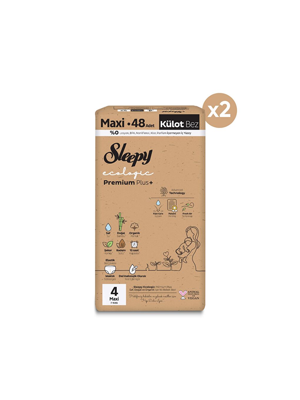 Ecologic Premium Plus Süper Paket Külot Bez 4 Numara Maxi 96 Adet-1