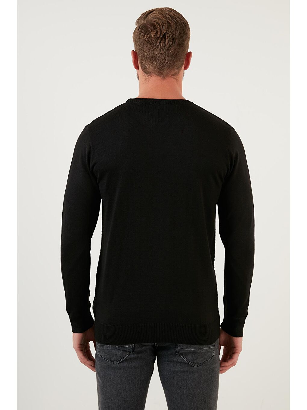 Siyah Regular Fit Bisiklet Yaka Yün Karışımlı Kışlık Kazak 6341020-4