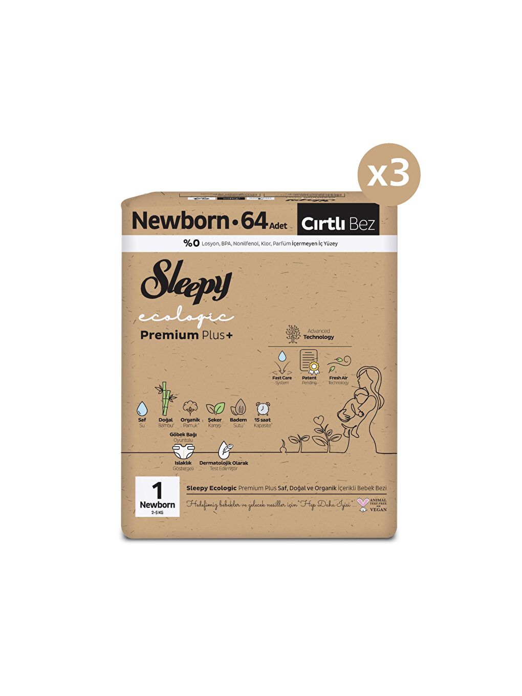 Ecologic Premium Plus Avantajlı Paket Bebek Bezi 1 Numara 192 Adet-1