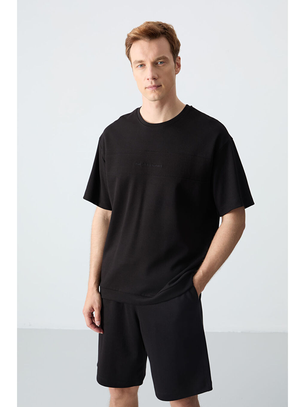 Siyah Pamuklu Kalın Yumuşak Dokulu Oversize Fit Basic Erkek Şort Takım - 85257-2