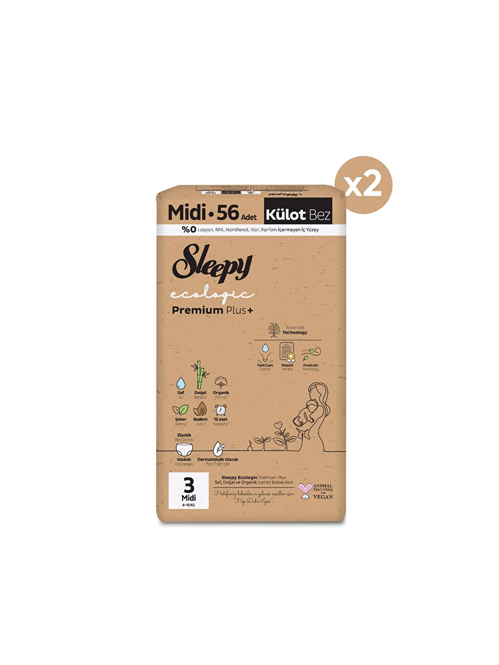 Ecologic Premium Plus Süper Paket Külot Bez 3 Numara Midi 112 Adet-1