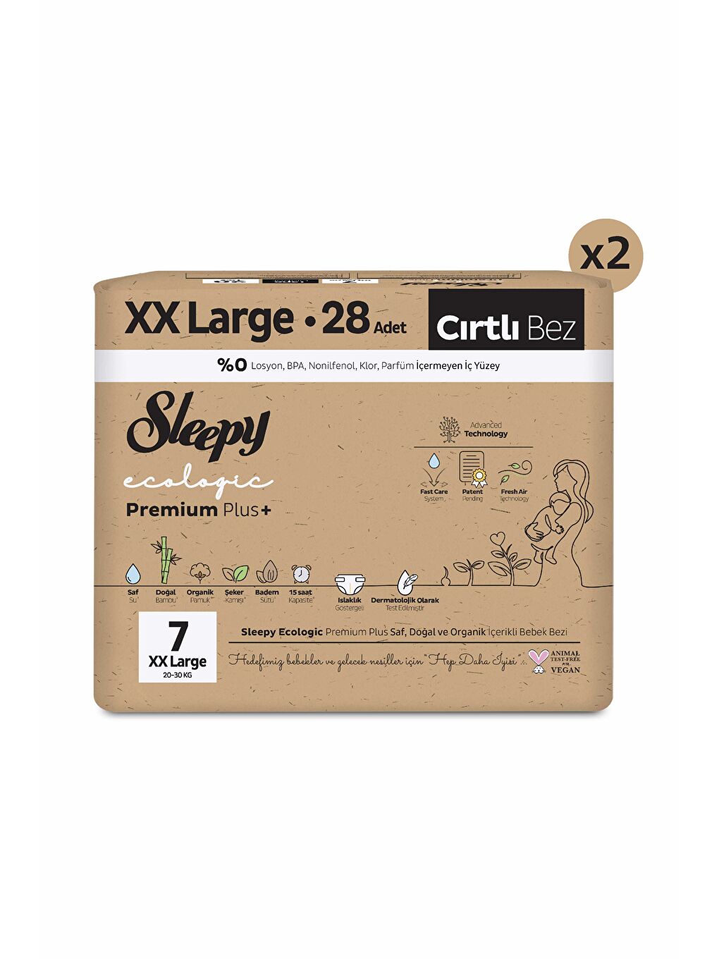 Ecologic Premium Plus Süper Paket Bebek Bezi 7 Numara Xxlarge 56 Adet-1