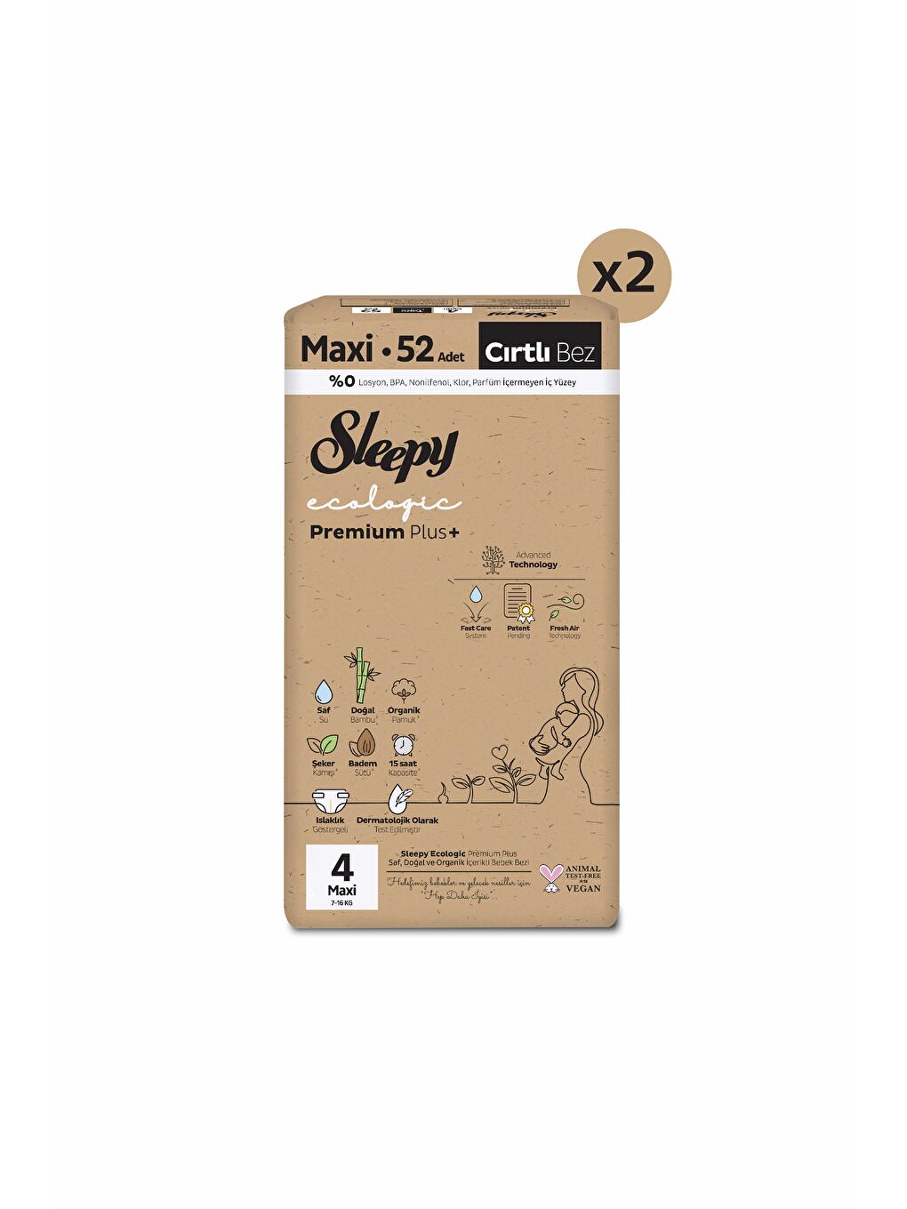 Ecologic Premium Plus Süper Paket Bebek Bezi 4 Numara Maxi 104 Adet-1