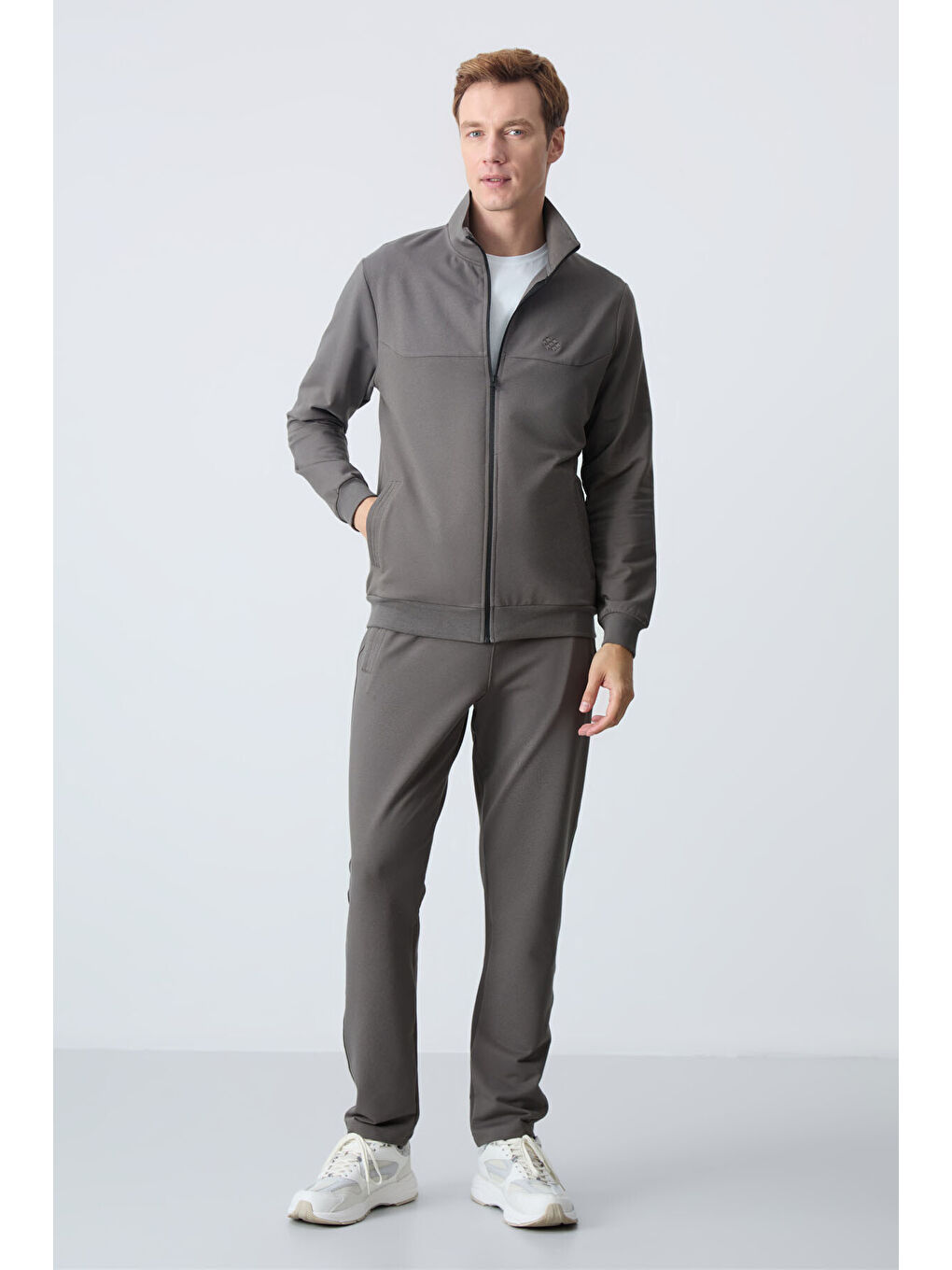 Koyu Gri Pamuklu Kalın Yumuşak Dokulu Comfort Fit Basic Erkek Eşofman Takım - 85260-1