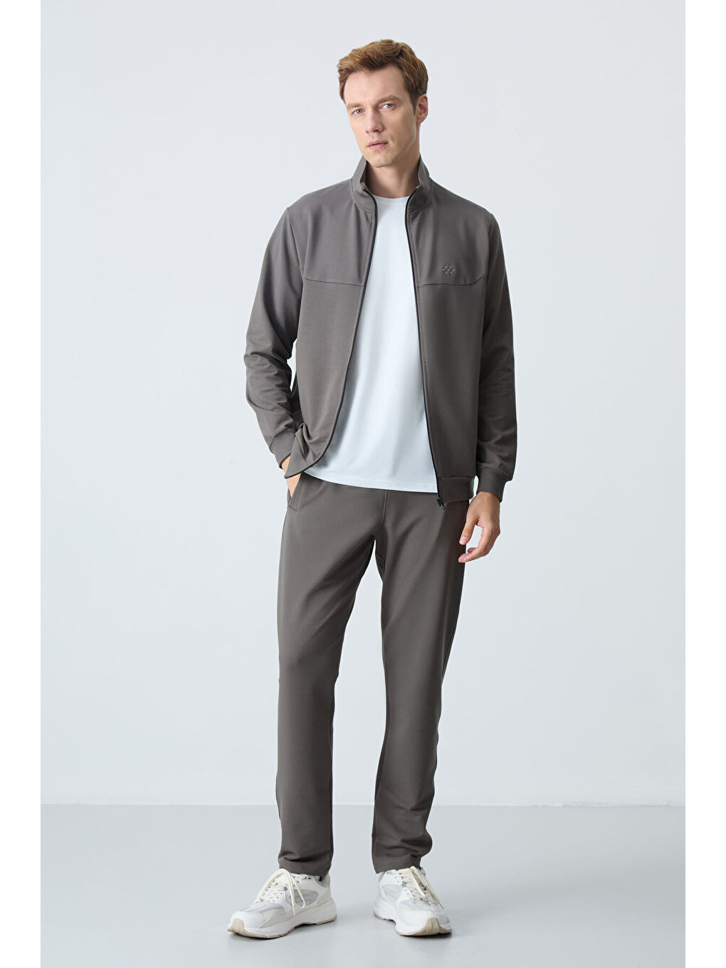 Koyu Gri Pamuklu Kalın Yumuşak Dokulu Comfort Fit Basic Erkek Eşofman Takım - 85260-3