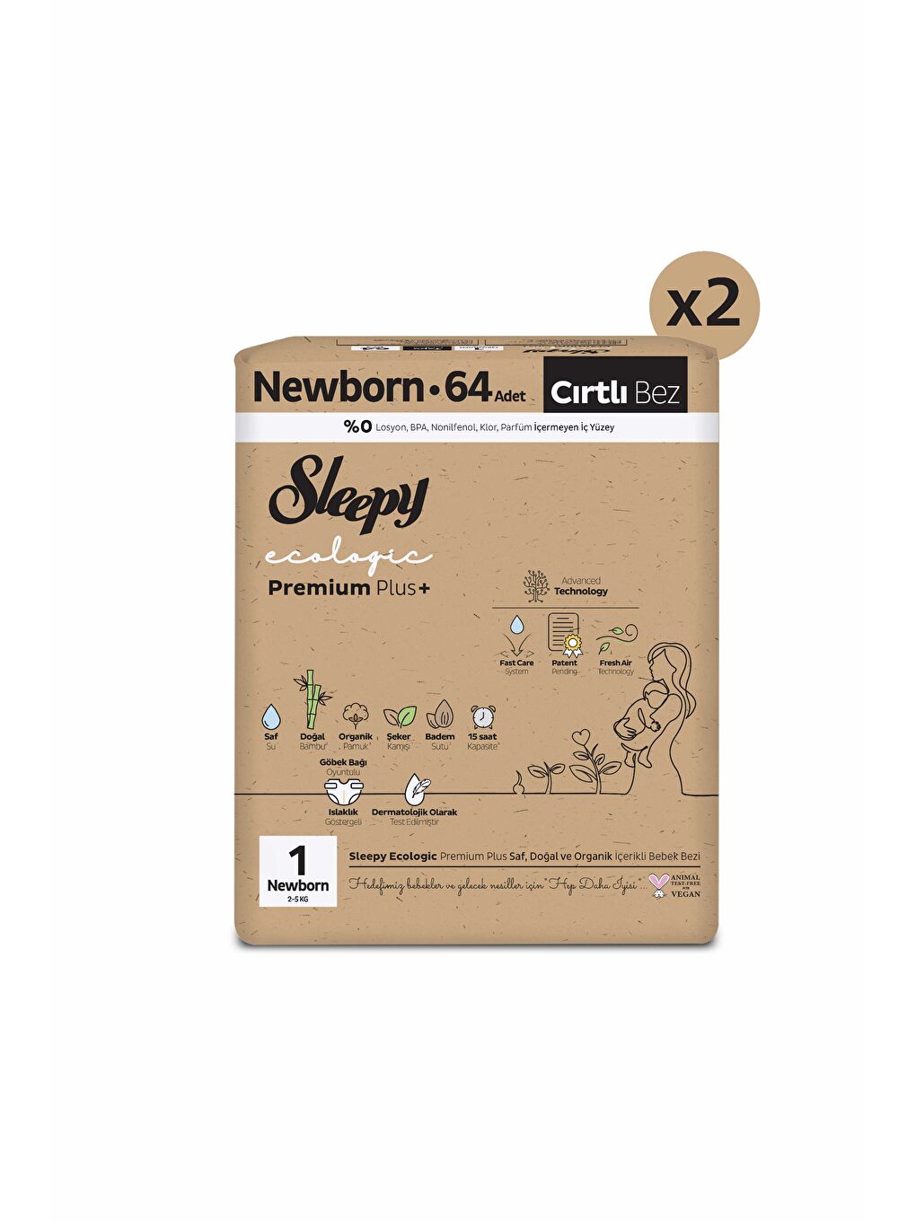 Ecologic Premium Plus Süper Paket Bebek Bezi 1 Numara 128 Adet-1