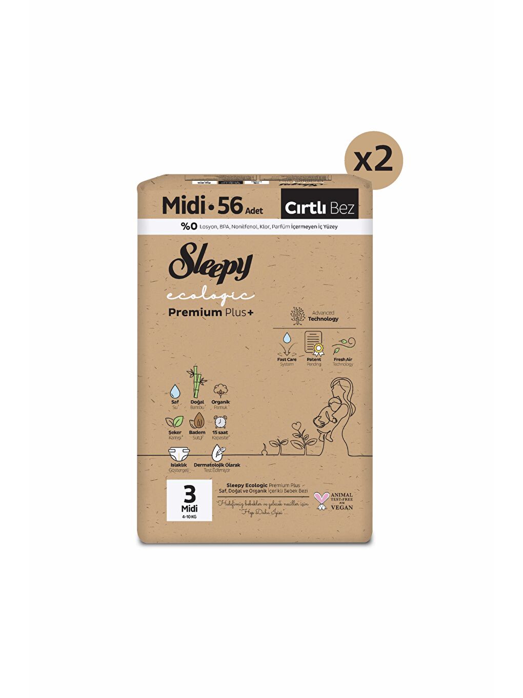 Ecologic Premium Plus Süper Paket Bebek Bezi 3 Numara Midi 112 Adet-1