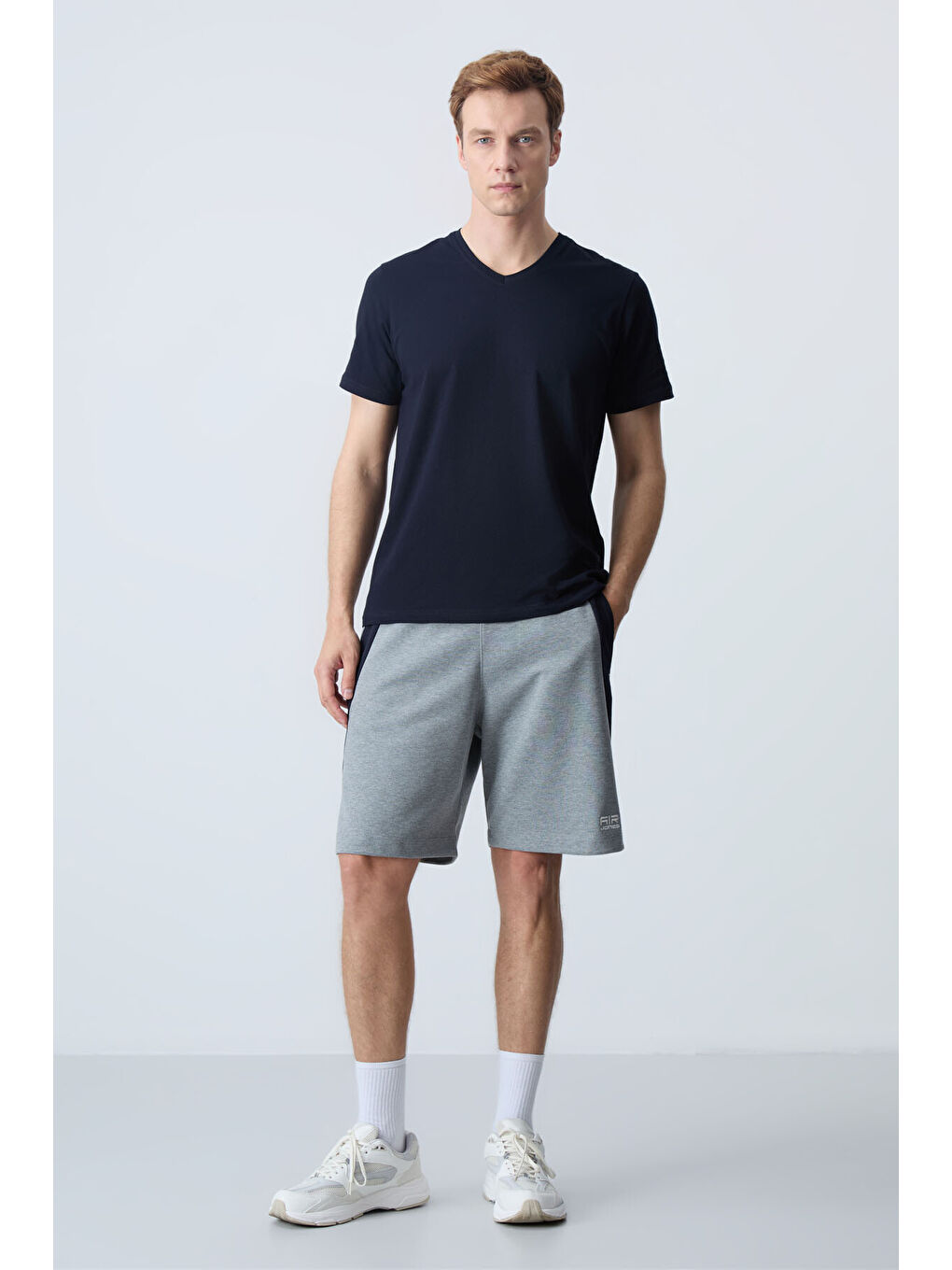 Gri Melanj Pamuklu Kalın Yumuşak Dokulu Standart  Fit Basic Erkek Şort  - 81280-4