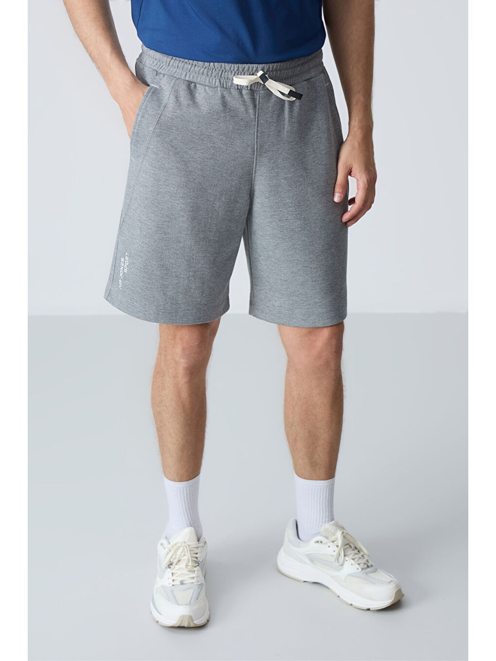 Gri Melanj Pamuklu Kalın Yumuşak Dokulu Standart  Fit Basic Erkek Şort  - 81278-1