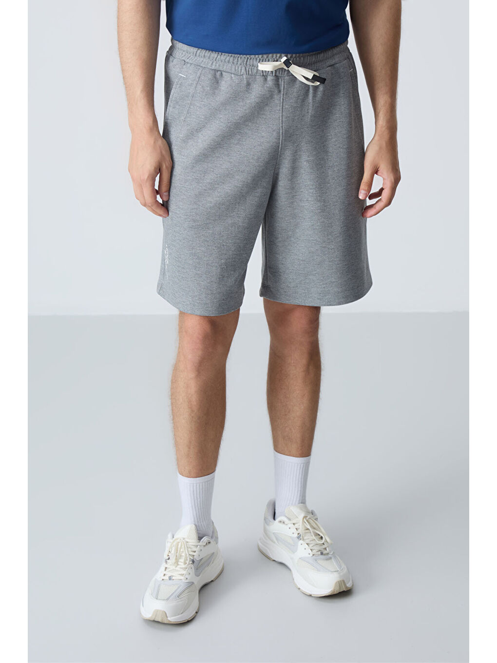 Gri Melanj Pamuklu Kalın Yumuşak Dokulu Standart  Fit Basic Erkek Şort  - 81278-3