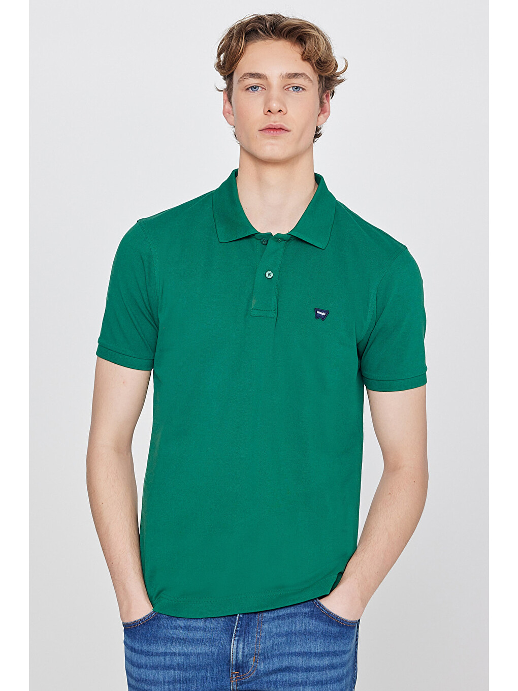 Regular Fit Polo Yaka %100 Pamuk Yeşil Tişört-1