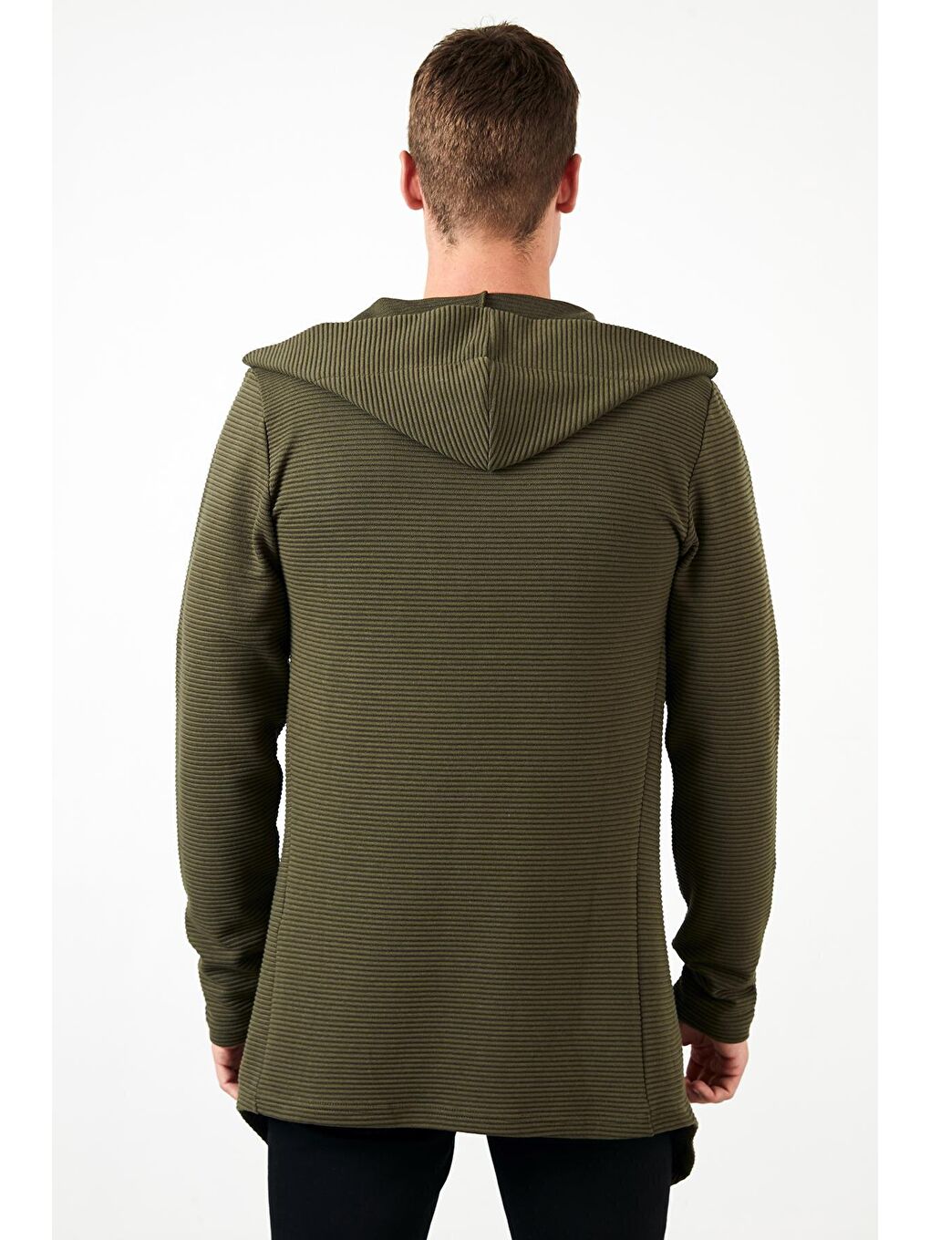 Haki Slim Fit Kapüşonlu Pamuklu Örme Hırka 5896595-4