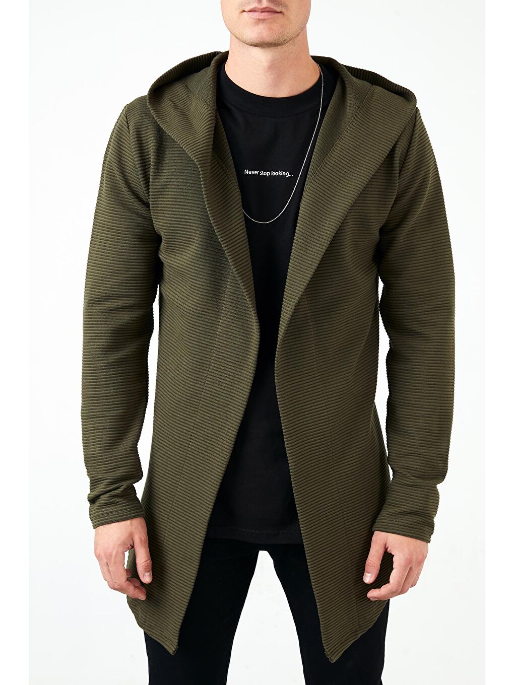 Haki Slim Fit Kapüşonlu Pamuklu Örme Hırka 5896595-5