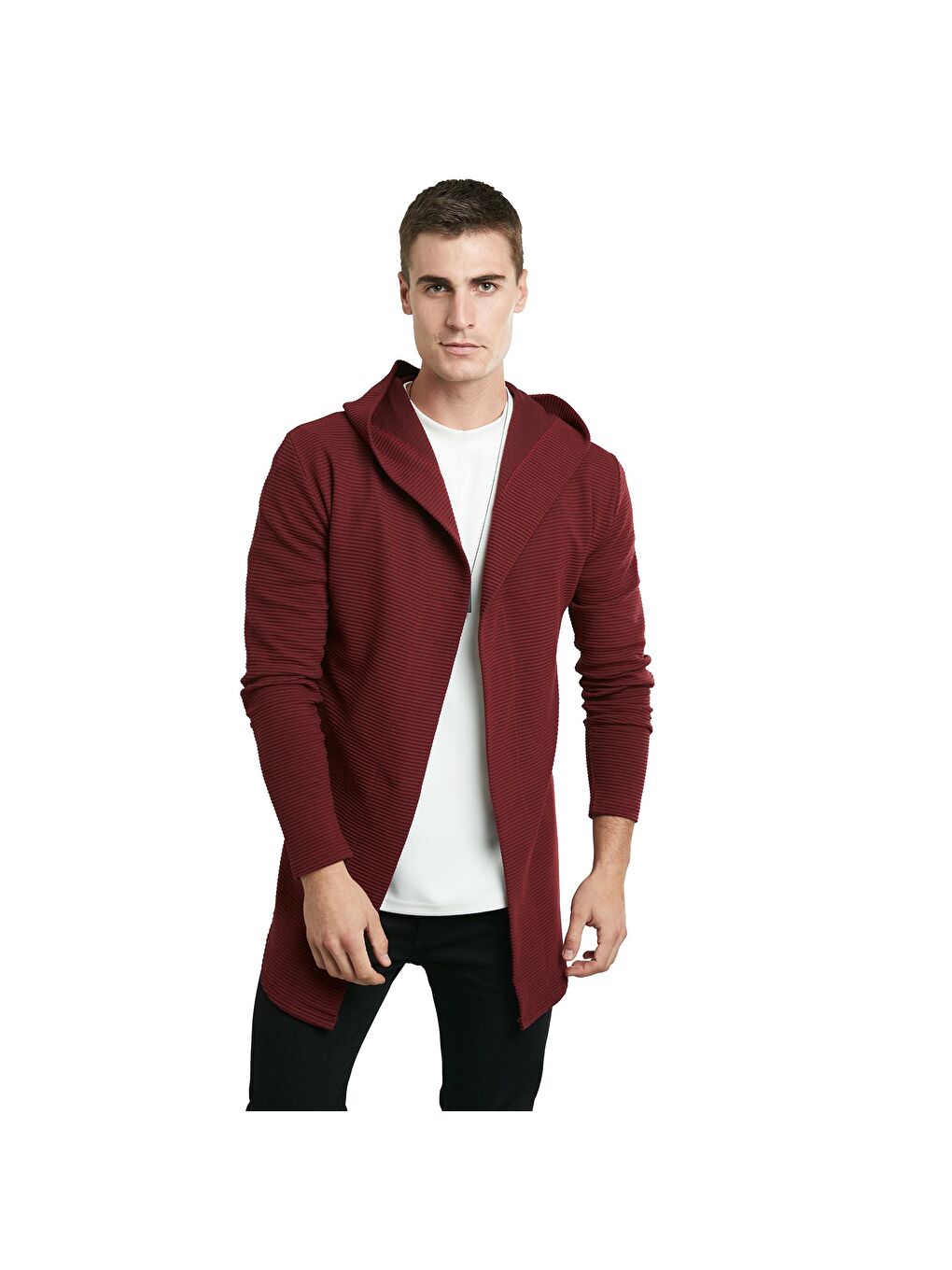 Buratti Bordo Slim Fit Kapüşonlu Pamuklu Örme Hırka 5896595 - 6