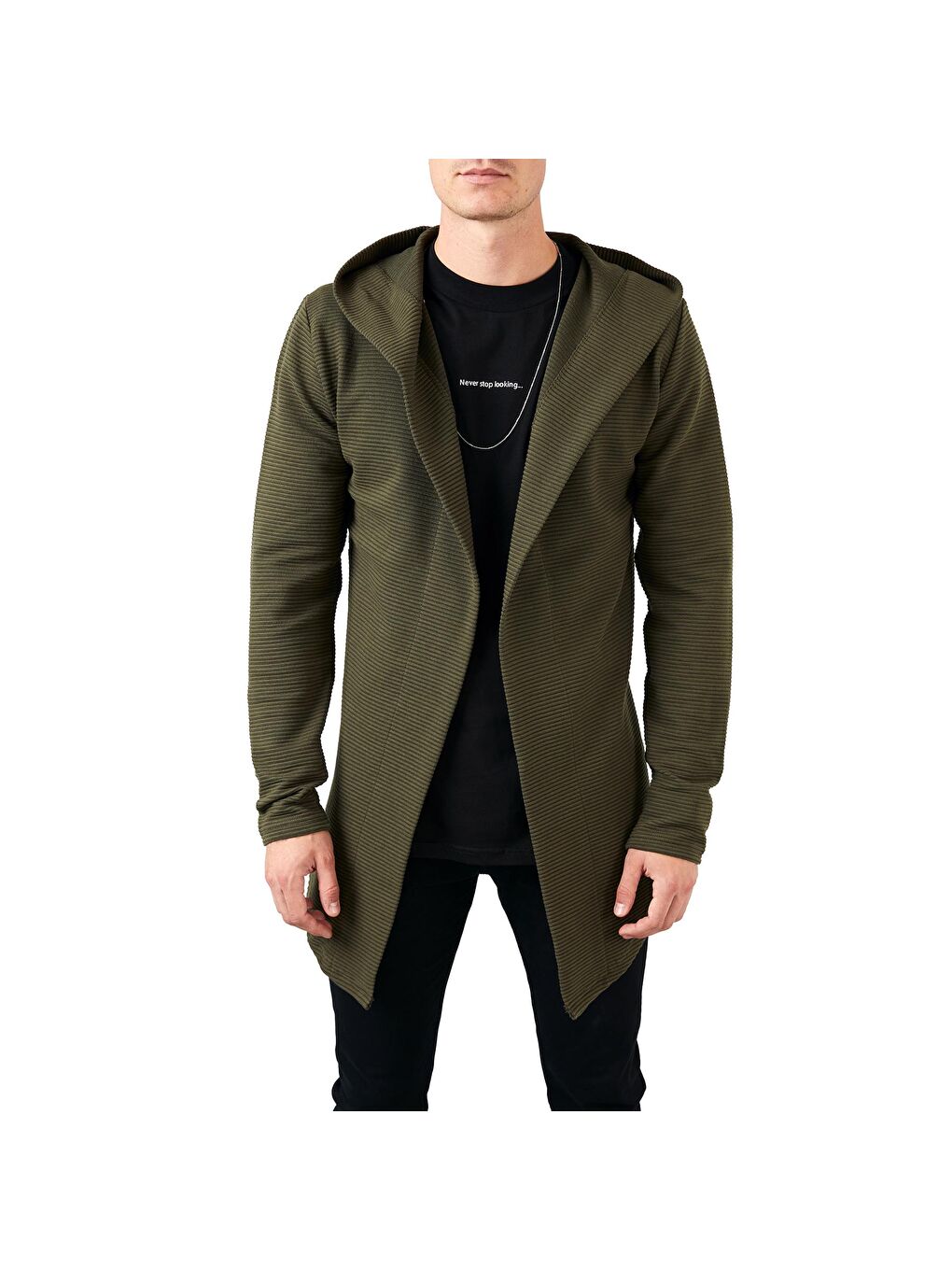 Haki Slim Fit Kapüşonlu Pamuklu Örme Hırka 5896595-6