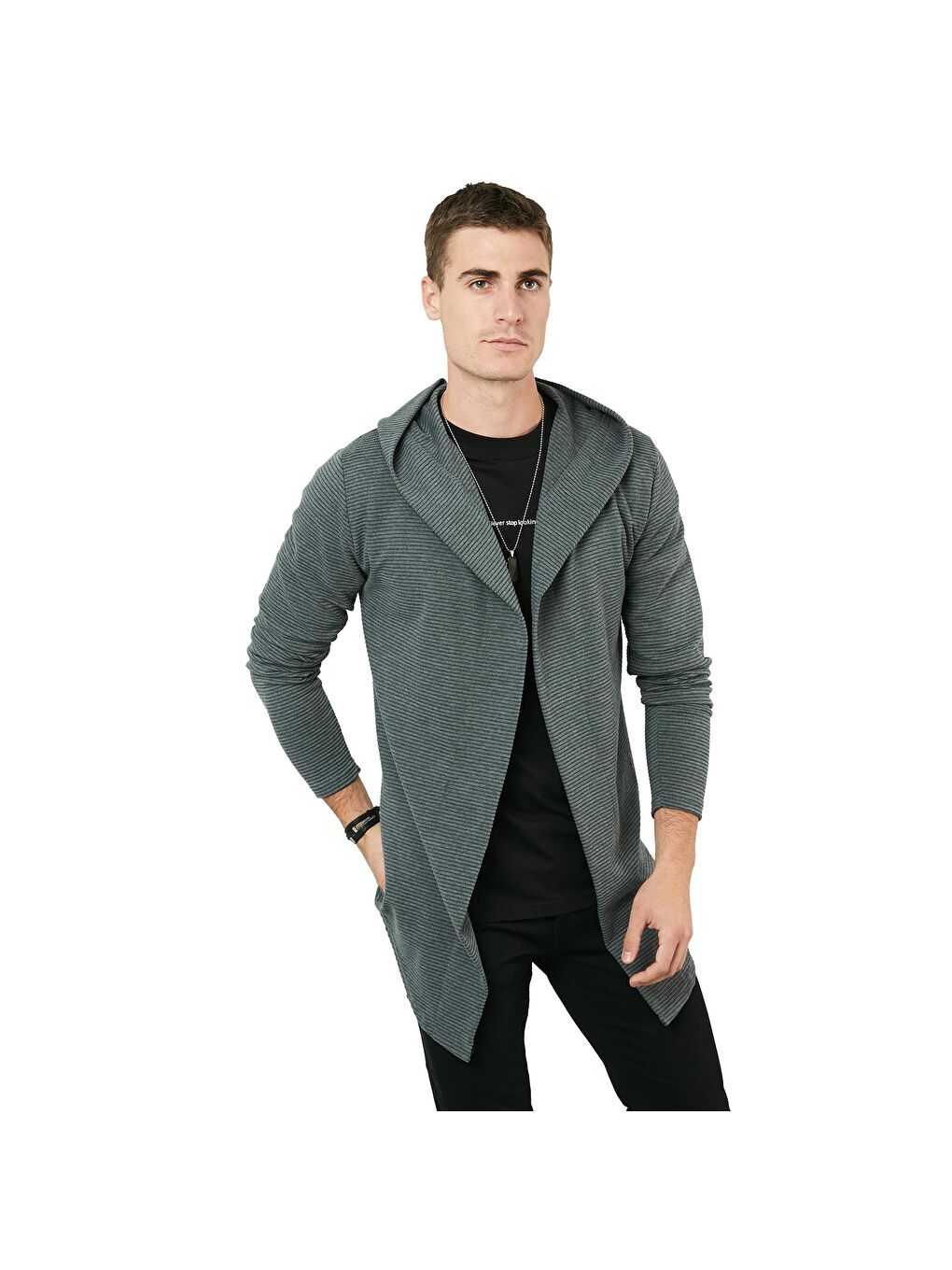 Buratti Antrasit Slim Fit Kapüşonlu Pamuklu Örme Hırka 5896595 - 6