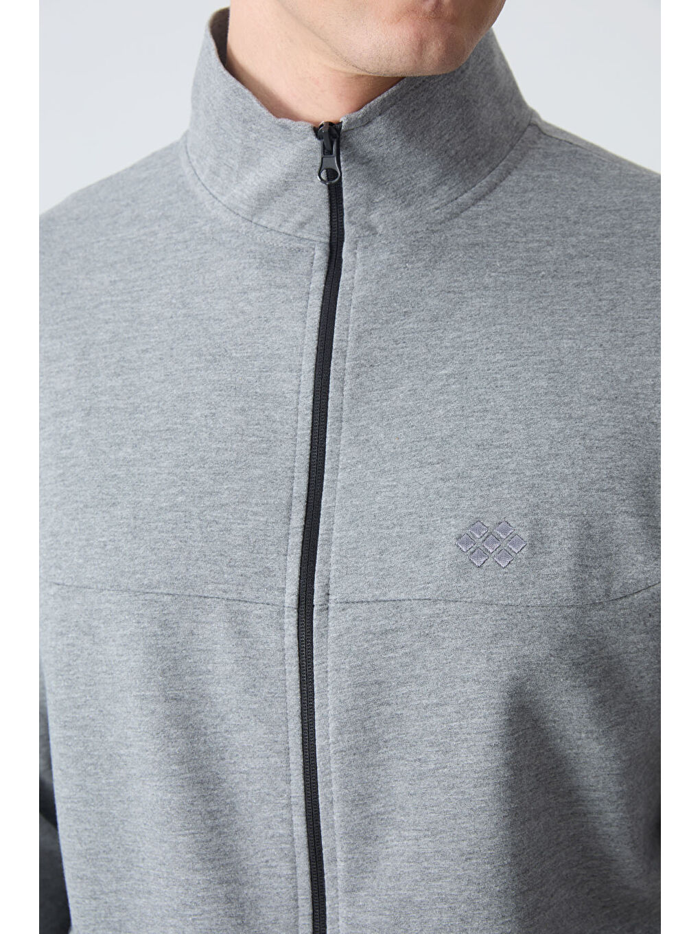 Gri Melanj Pamuklu Kalın Yumuşak Dokulu Comfort Fit Basic Erkek Eşofman Takım - 85260-3