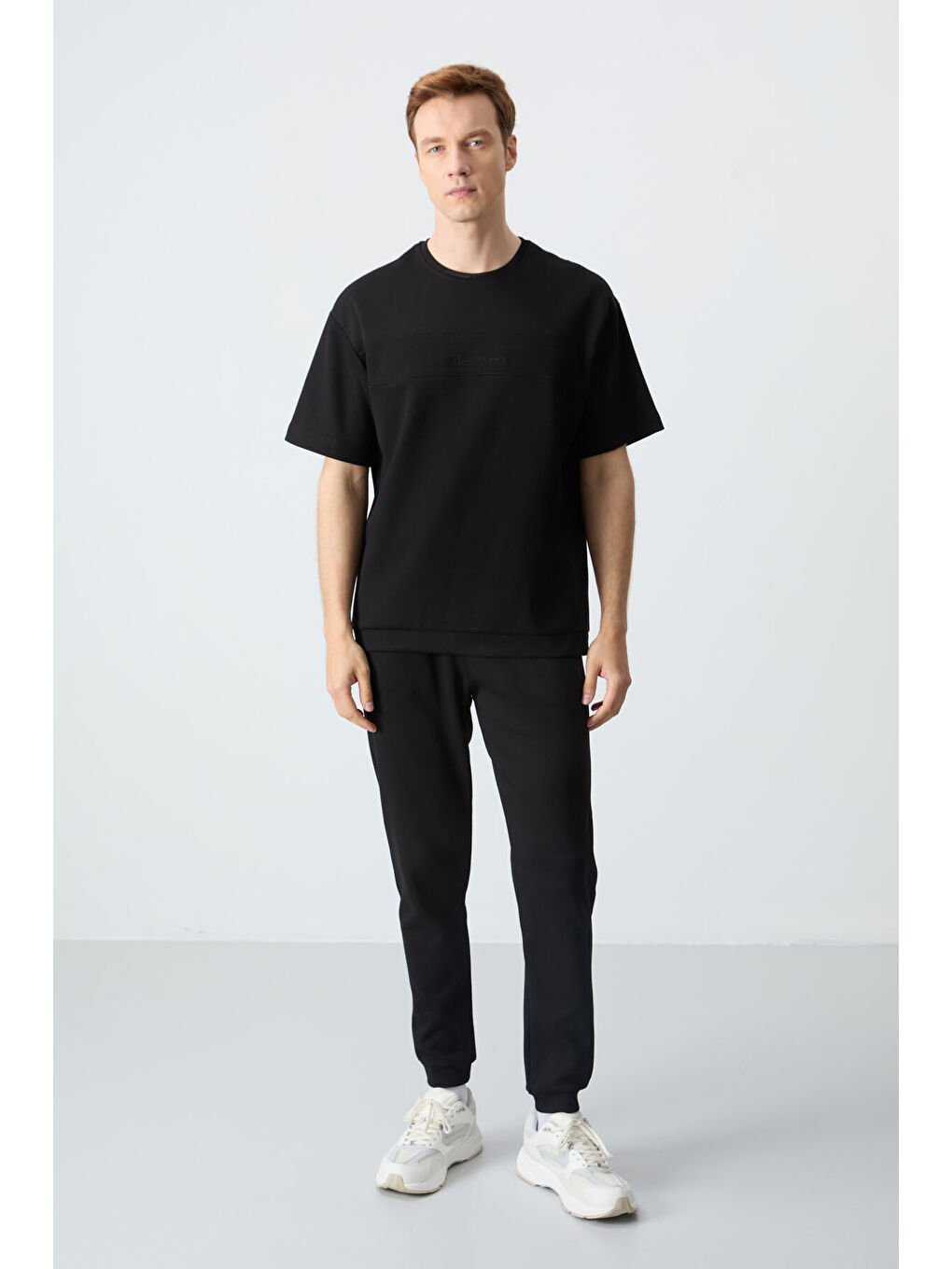 Siyah Pamuklu Kalın Yumuşak Dokulu Oversize Fit Basic Erkek Eşofman Takım - 85261