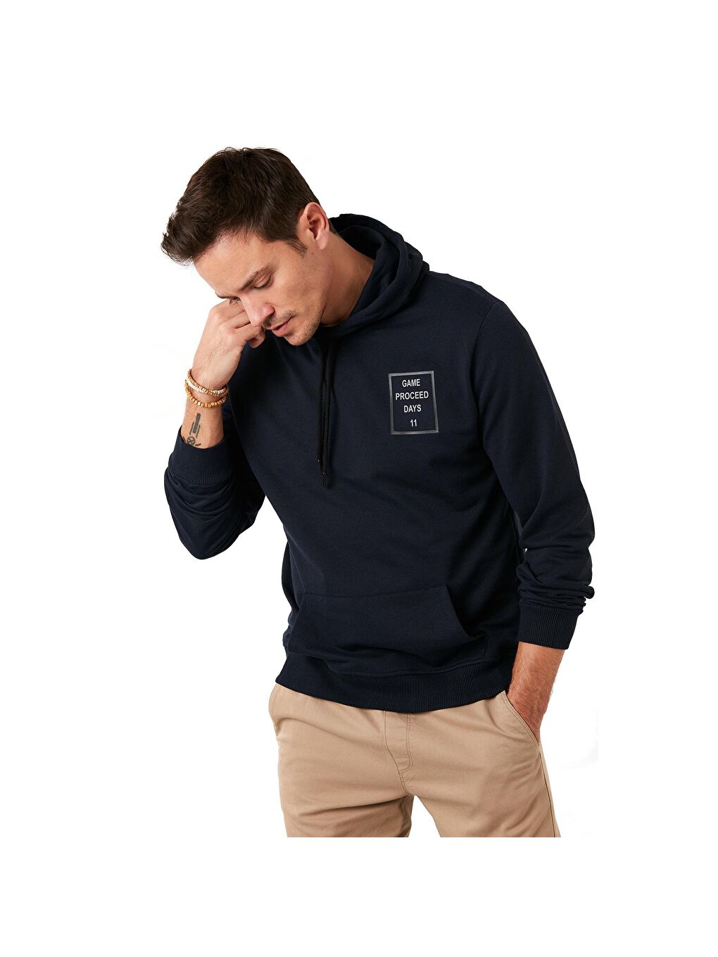 Buratti Lacivert Slim Fit Baskılı Kapüşonlu Kanguru Cepli Pamuklu Erkek Sweatshirt 5414015 - 6