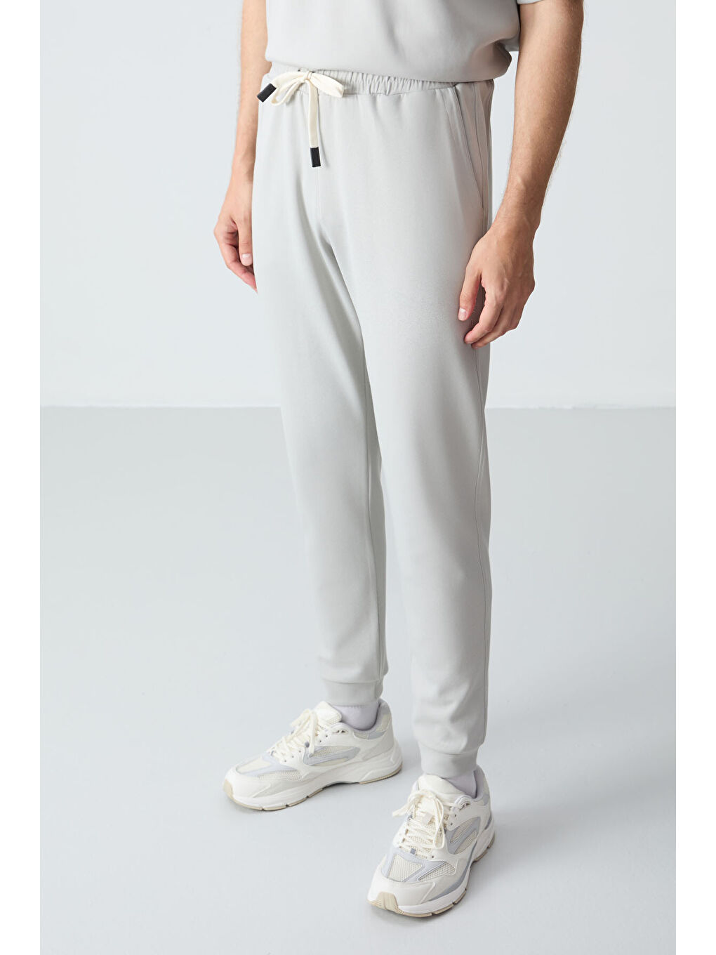 Bej Taş Pamuklu Kalın Yumuşak Dokulu Oversize  Fit Basic Erkek Eşofman Takım - 85261-2