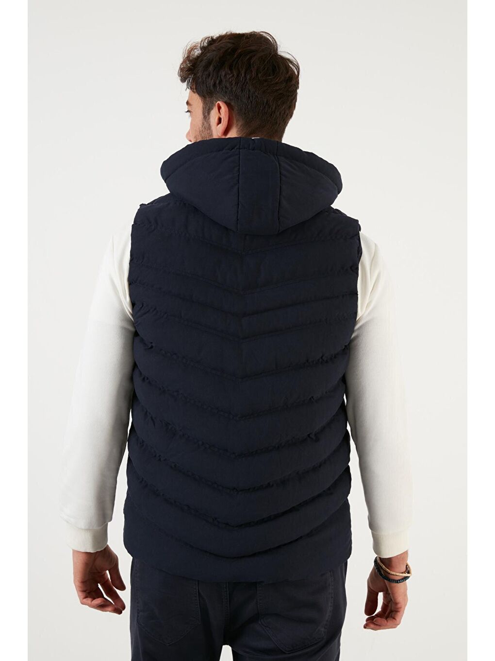 Lacivert Kapüşonlu Slim Fit Erkek Yelek 556B5618-4