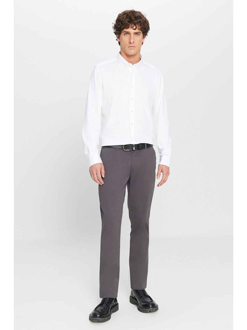 Erkek Antrasit Slim Fit Dar Kesim Yan Cep Pamuklu Esnek Chino Pantolon-1