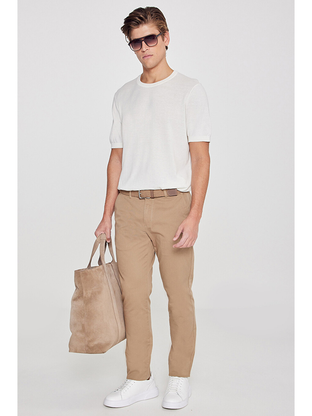 Kahverengi Erkek Camel Slim Fit Dar Kesim Yan Cep Pamuklu Esnek  Chino Pantolon