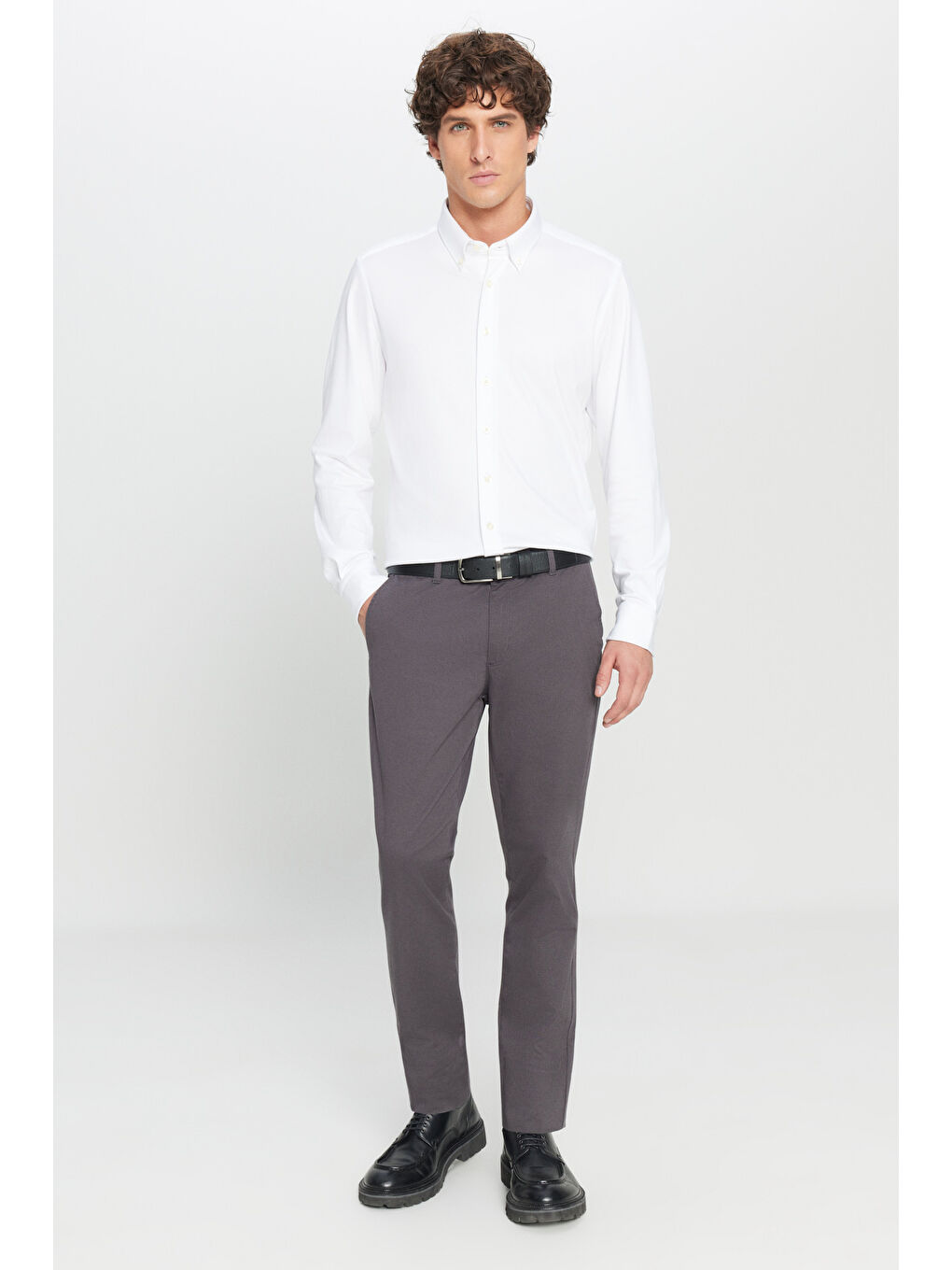 Erkek Antrasit Slim Fit Dar Kesim Yan Cep Pamuklu Esnek Chino Pantolon-4