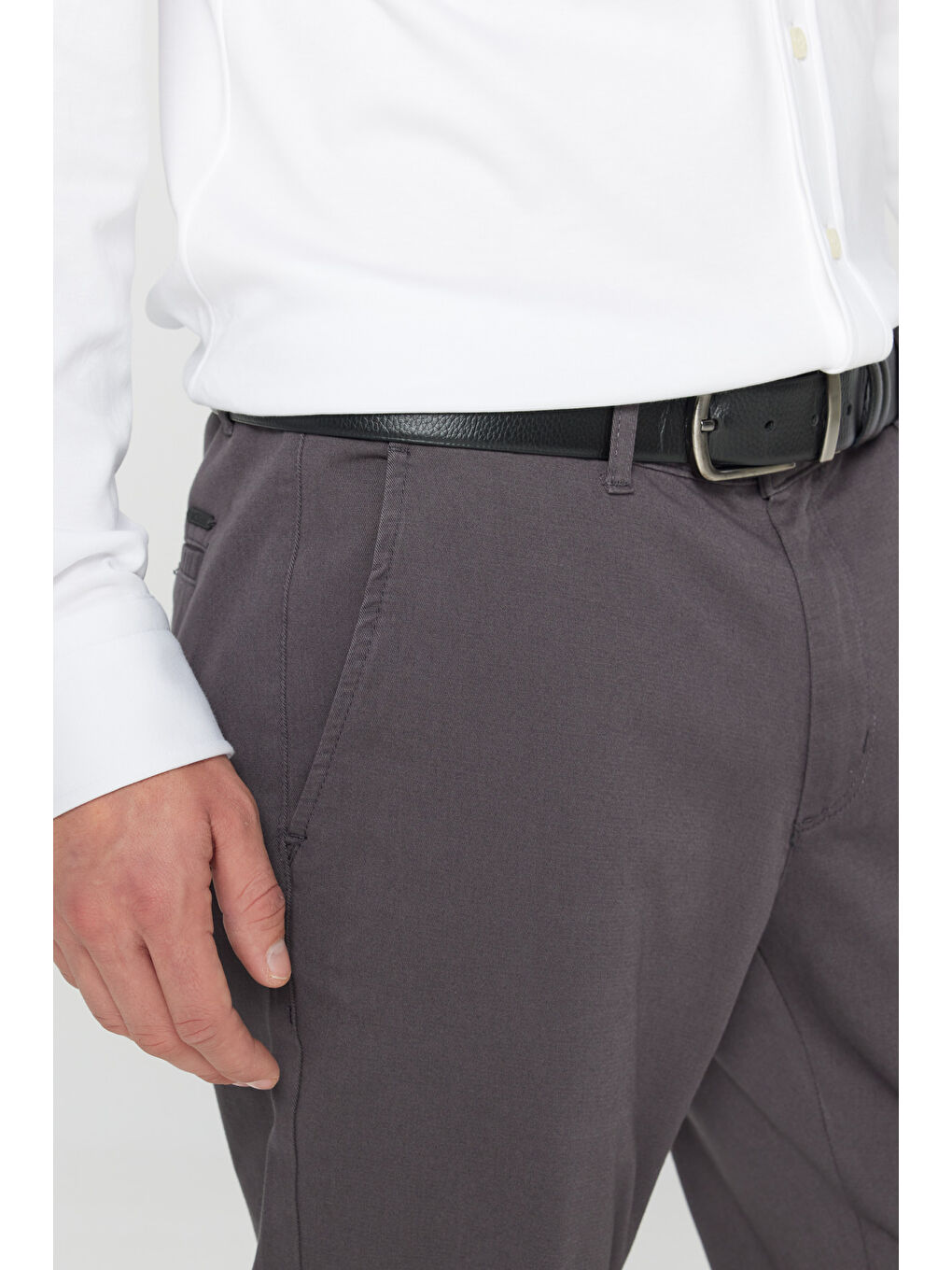 Erkek Antrasit Slim Fit Dar Kesim Yan Cep Pamuklu Esnek Chino Pantolon-5