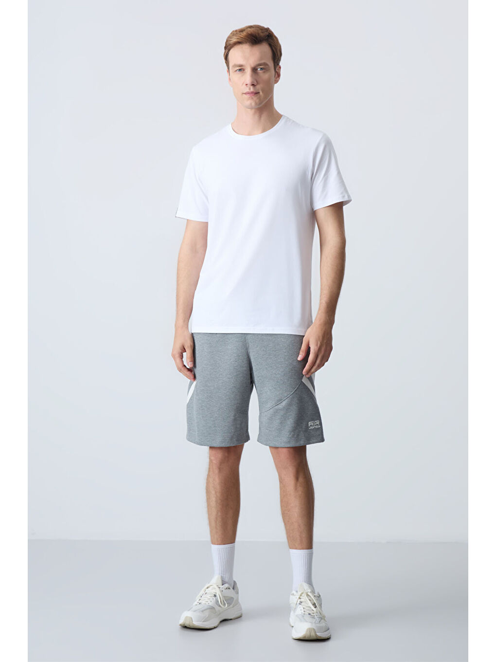 Gri Melanj Pamuklu Kalın Yumuşak Dokulu Standart Fit Basic Erkek Şort  - 81281-4