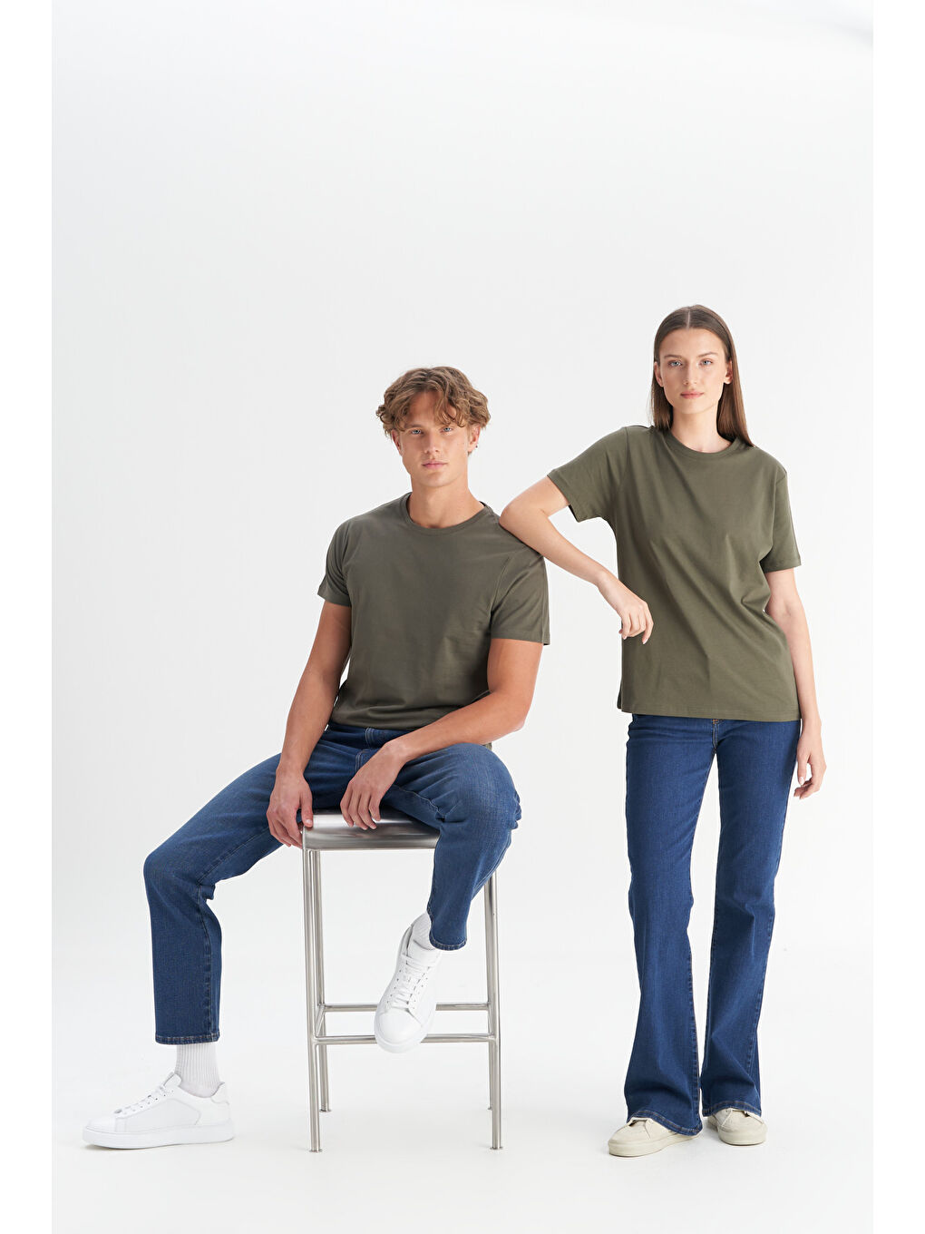 Erkek Haki Slim Fit Dar Kesim %100 Pamuk Bisiklet Yaka Kısa Kollu Tişört-5