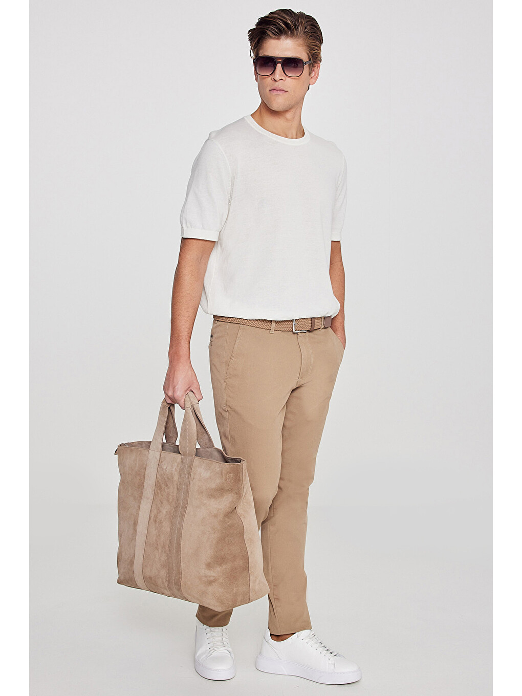 Kahverengi Erkek Camel Slim Fit Dar Kesim Yan Cep Pamuklu Esnek  Chino Pantolon-4