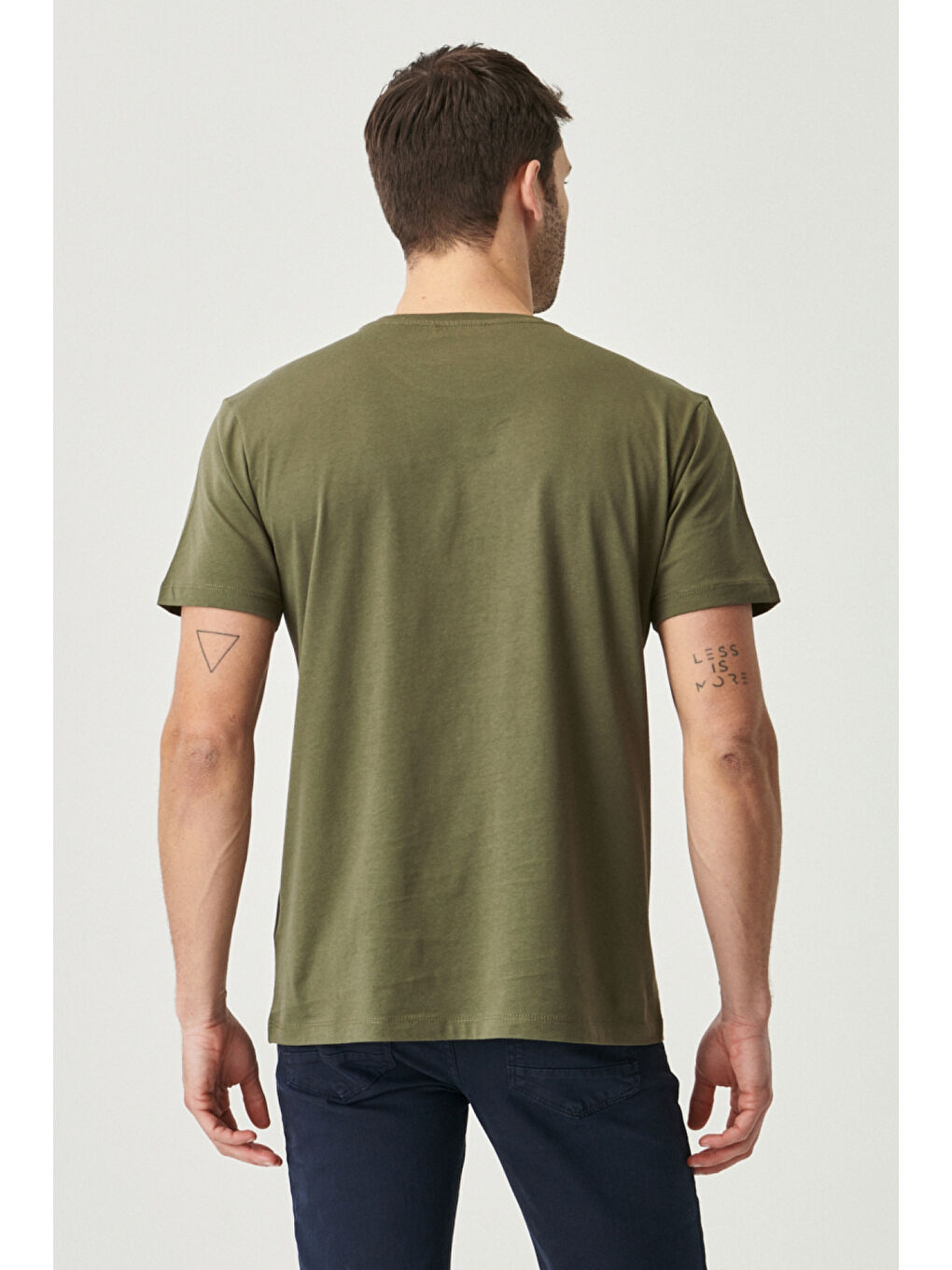 Erkek Haki Slim Fit Dar Kesim %100 Pamuk Bisiklet Yaka Kısa Kollu Tişört-8