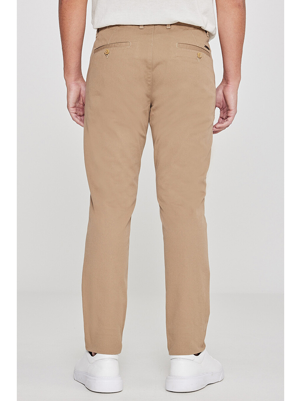 Kahverengi Erkek Camel Slim Fit Dar Kesim Yan Cep Pamuklu Esnek  Chino Pantolon-6