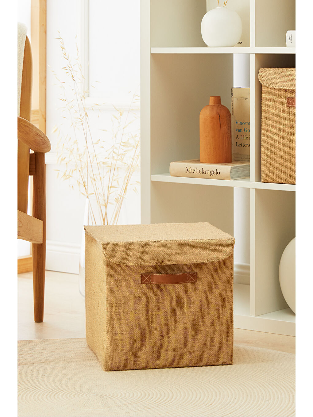 Bej Jüt Kapaklı Kutu 30 x 30 x 30 cm