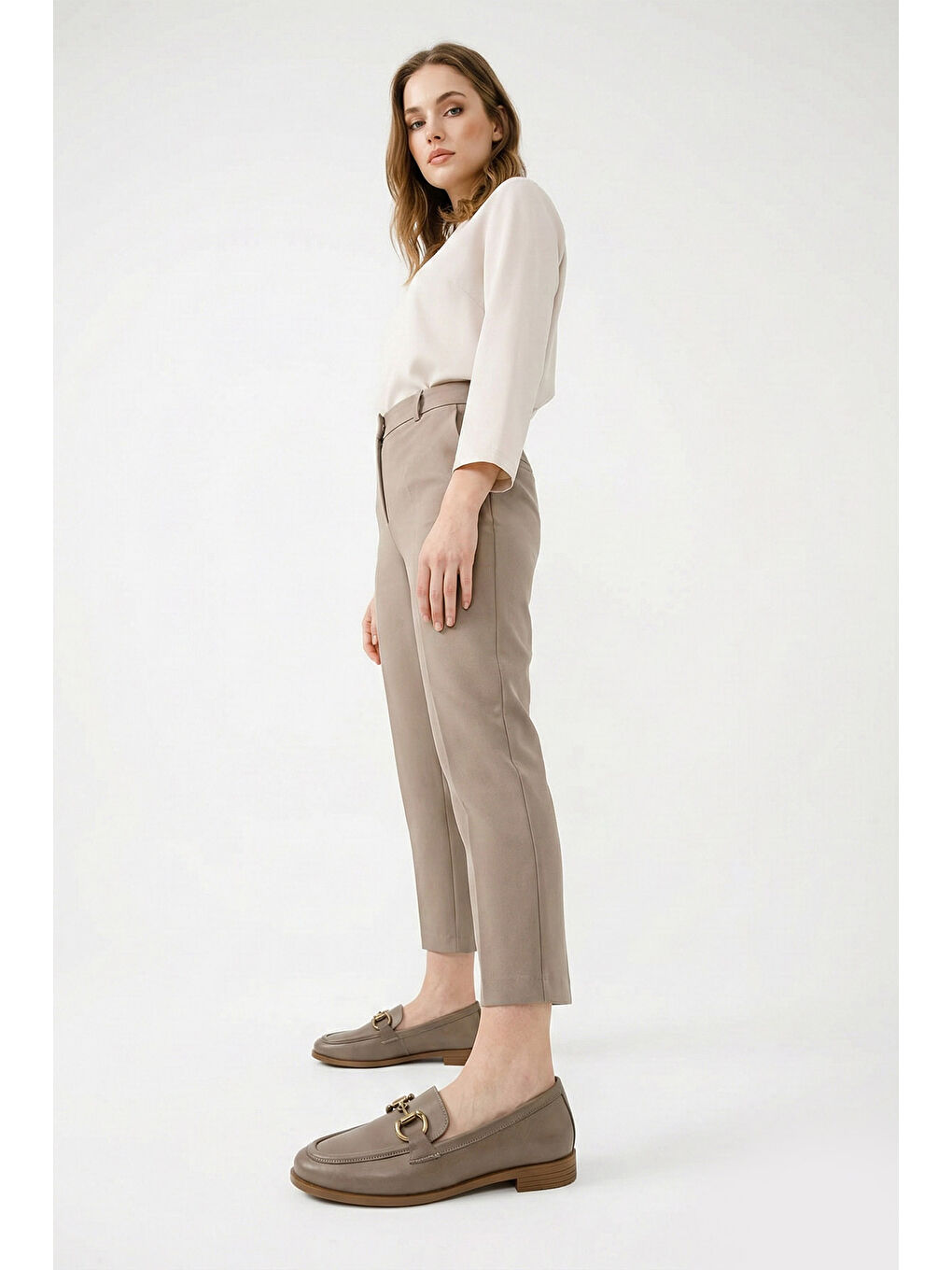 Bej Kadın BEJ-VİZON Tokalı Hakiki Deri Loafer Ayakkabı-2