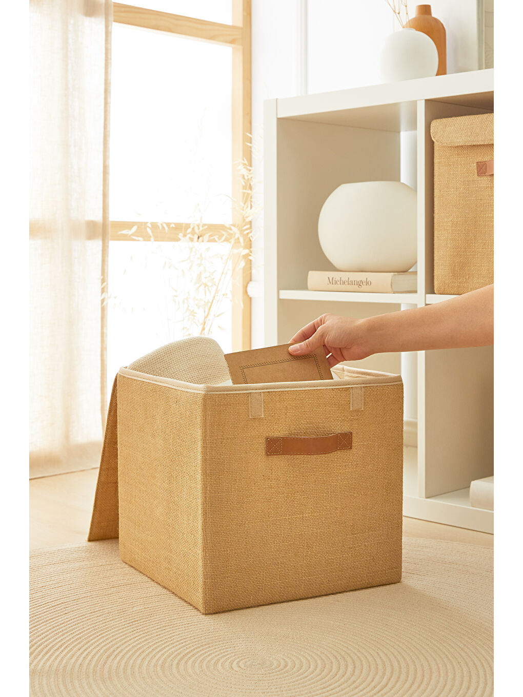 Bej Jüt Kapaklı Kutu 30 x 30 x 30 cm-1