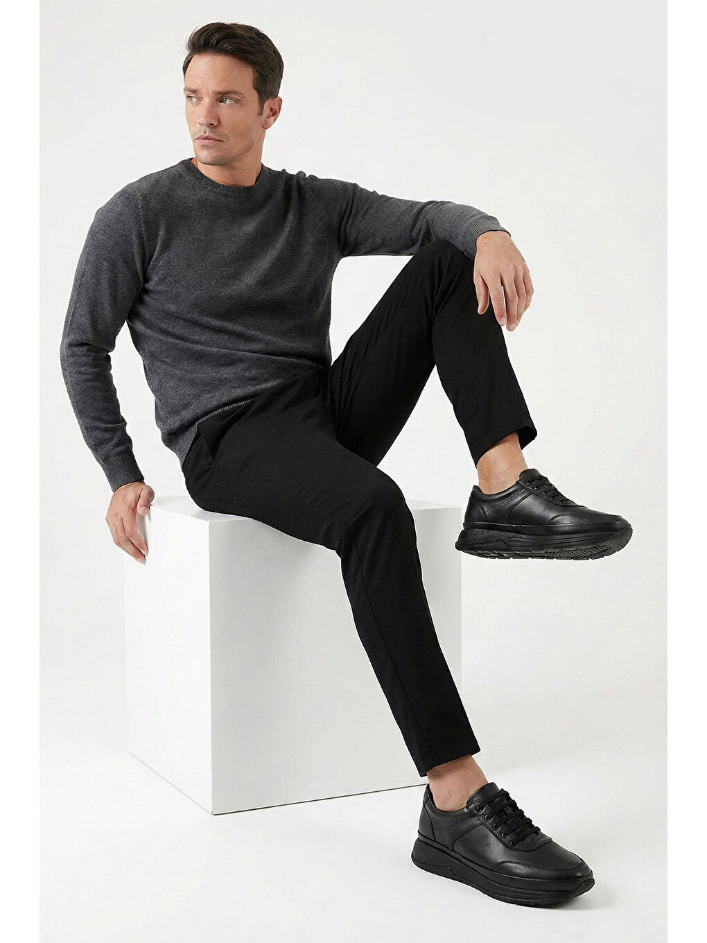 Siyah Erkek KOYU SİYAH Bağcıklı Hakiki Deri Comfort Sneaker-2