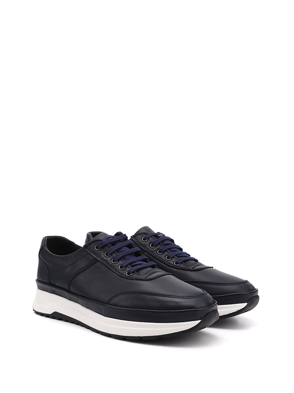 Lacivert Erkek AÇIK LACİVERT Bağcıklı Hakiki Deri Comfort Sneaker-1