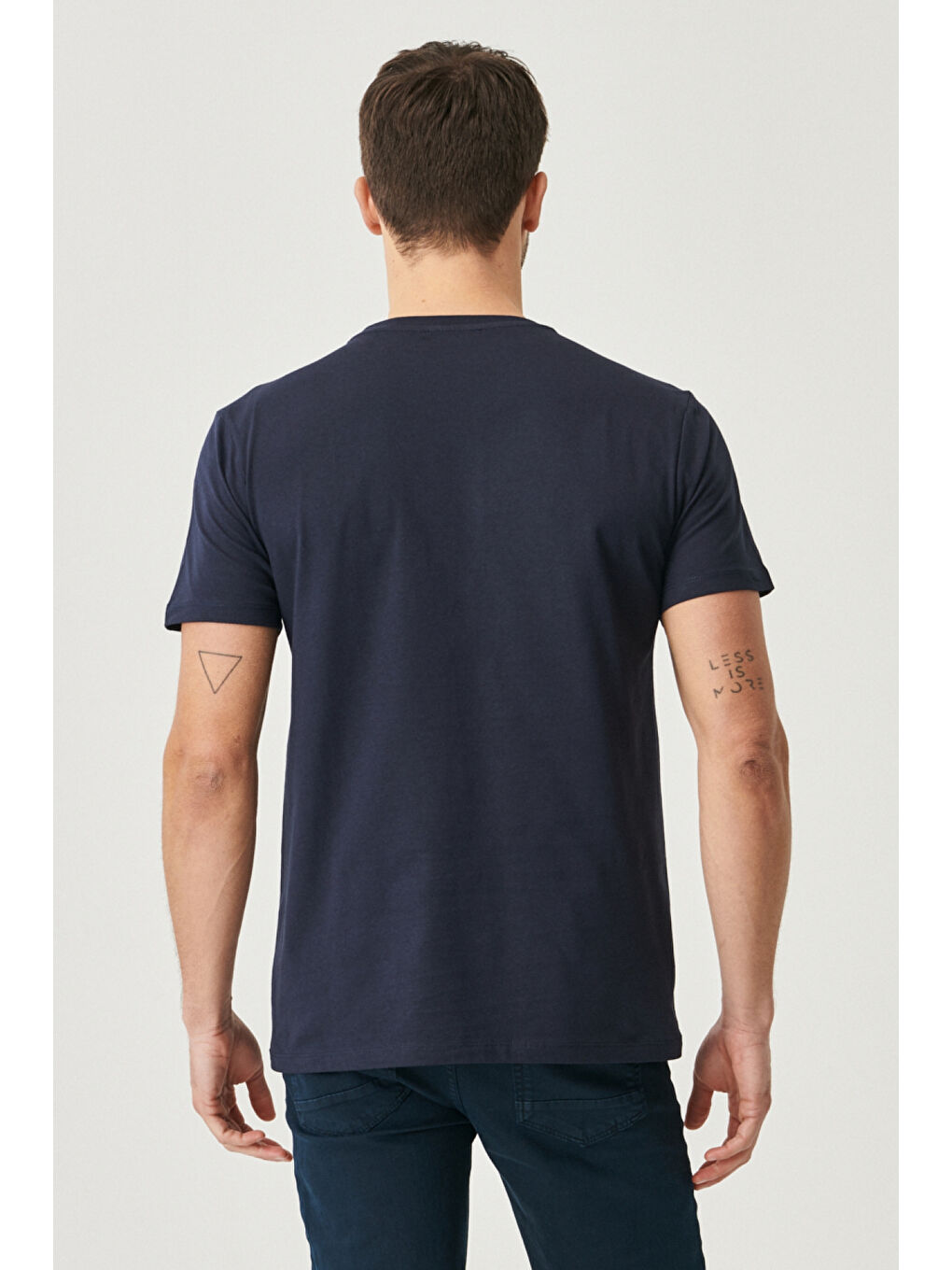 Erkek Lacivert Slim Fit Dar Kesim %100 Pamuk Bisiklet Yaka Kısa Kollu Tişört-11
