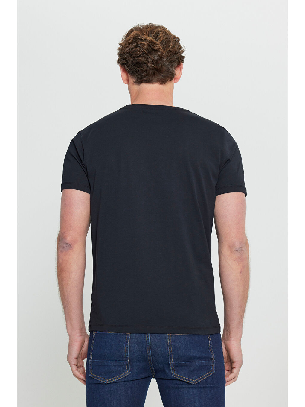 Erkek Siyah Slim Fit Dar Kesim %100 Pamuk Bisiklet Yaka Kısa Kollu Tişört-8