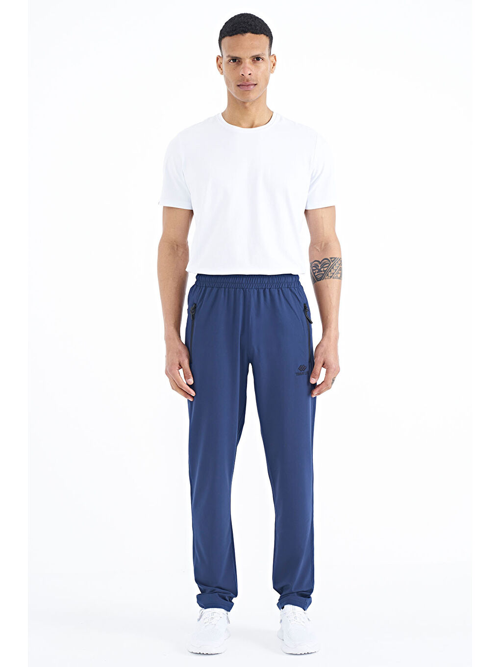 İndigo Erkek Fermuarlı Üç Cepli Standart Kalıp Klasik Paça Eşofman Alt - 84768