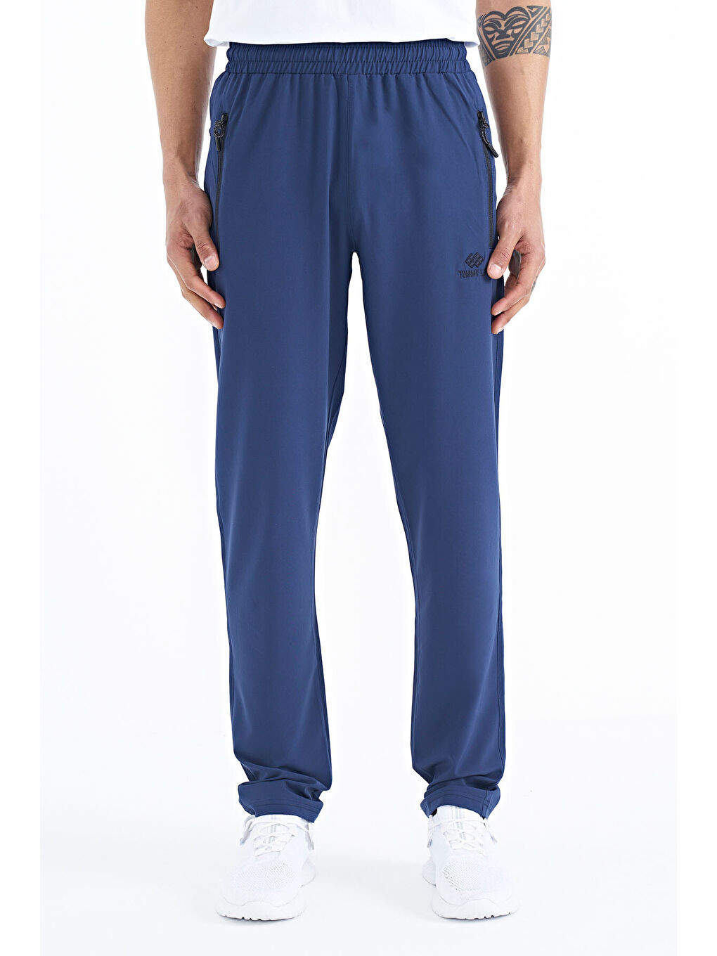 İndigo Erkek Fermuarlı Üç Cepli Standart Kalıp Klasik Paça Eşofman Alt - 84768-1