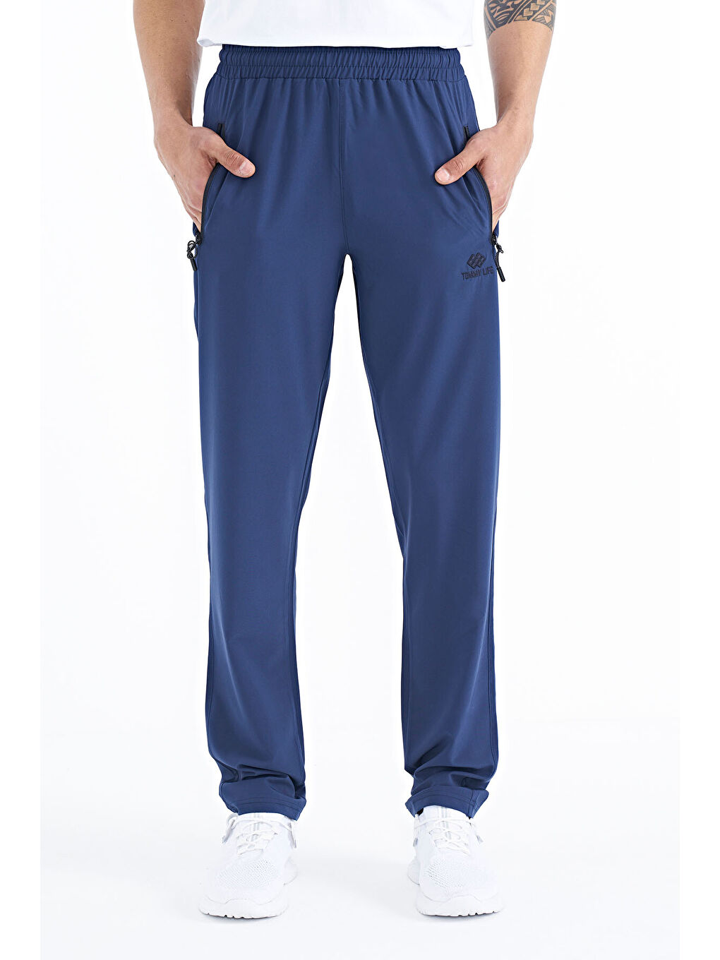 İndigo Erkek Fermuarlı Üç Cepli Standart Kalıp Klasik Paça Eşofman Alt - 84768-2