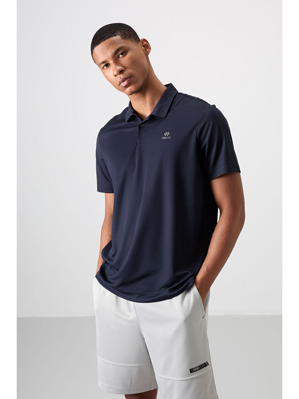 Lacivert Logo Baskılı Standart Kalıp Polo Yaka Aktif Spor Erkek Tişört - 88252