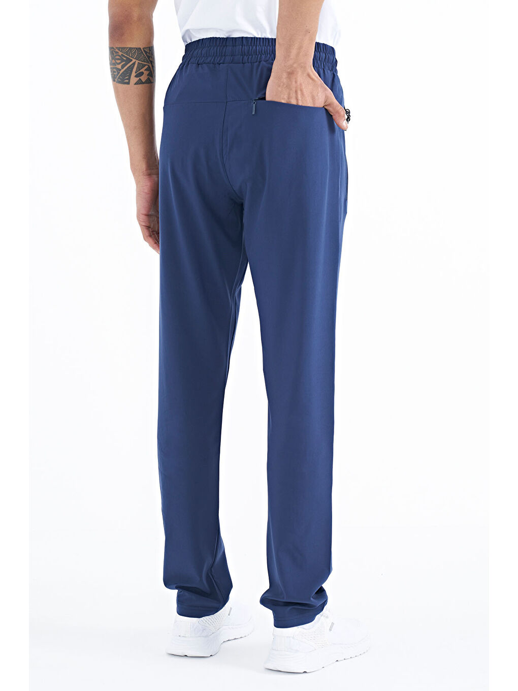 İndigo Erkek Fermuarlı Üç Cepli Standart Kalıp Klasik Paça Eşofman Alt - 84768-4