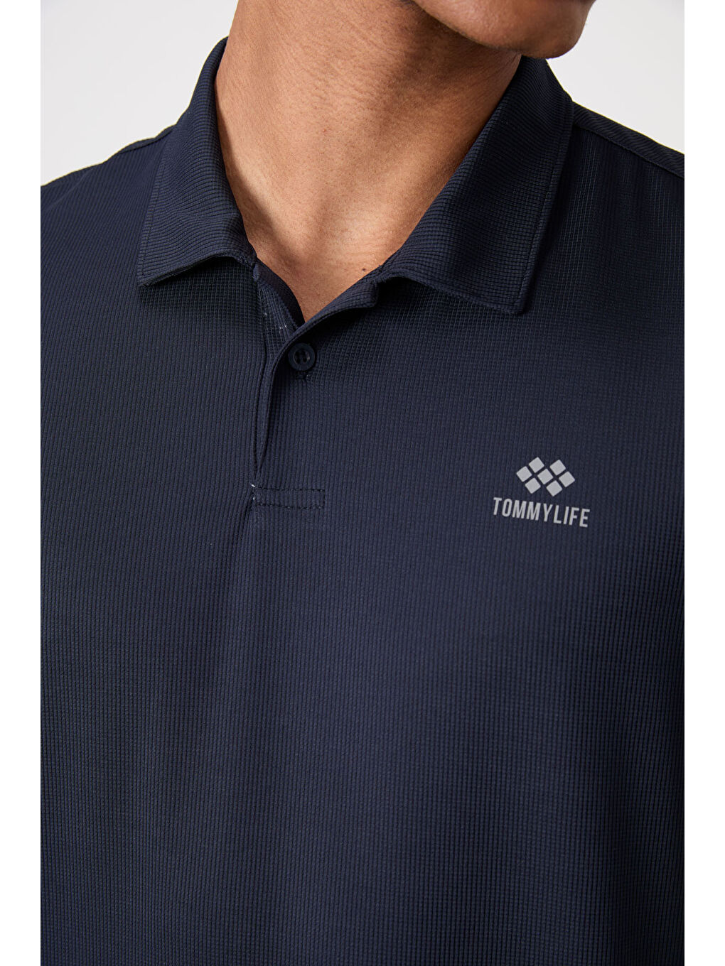 Lacivert Logo Baskılı Standart Kalıp Polo Yaka Aktif Spor Erkek Tişört - 88252-2