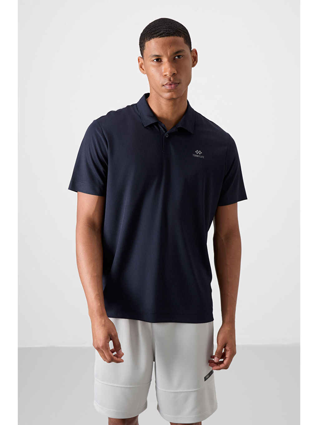 Lacivert Logo Baskılı Standart Kalıp Polo Yaka Aktif Spor Erkek Tişört - 88252-3