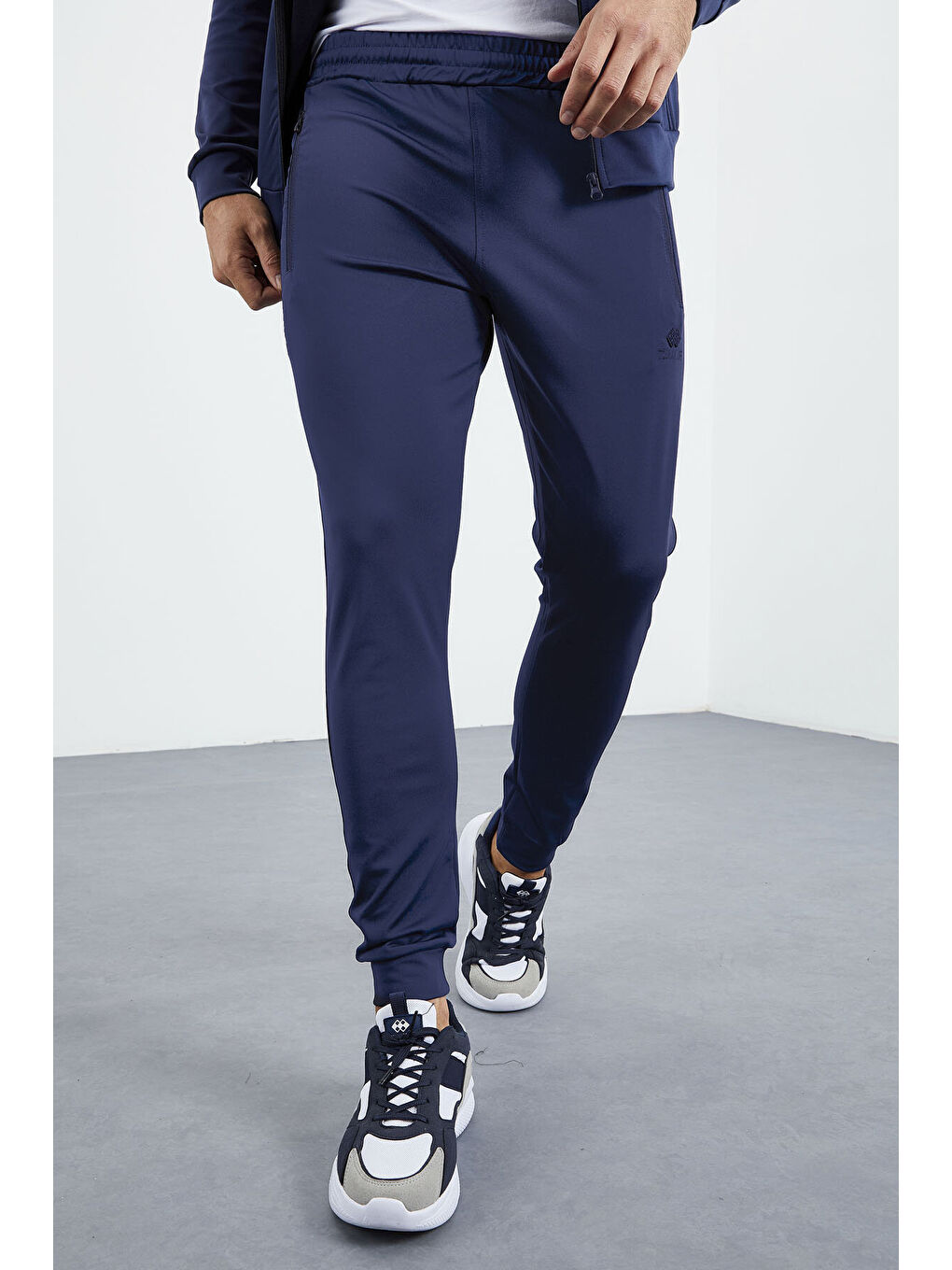 İndigo Dik Yaka Fermuarlı Standart Kalıp Manşetli Erkek Eşofman Takım - 85160-1